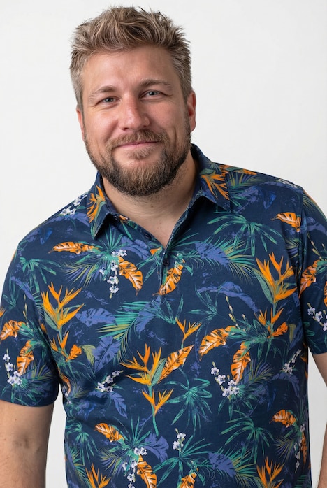 Poloshirt, Alloverprint, Halbarm, bis 8 XL