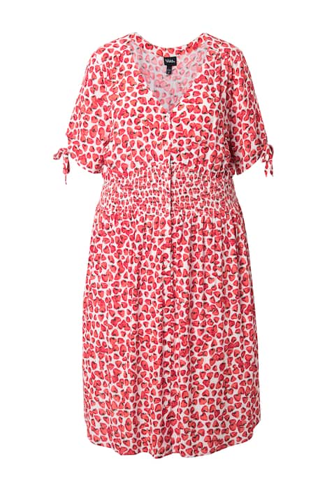 Midi šaty, jahodový vzor, A střih, V výstřih, polo rukávy