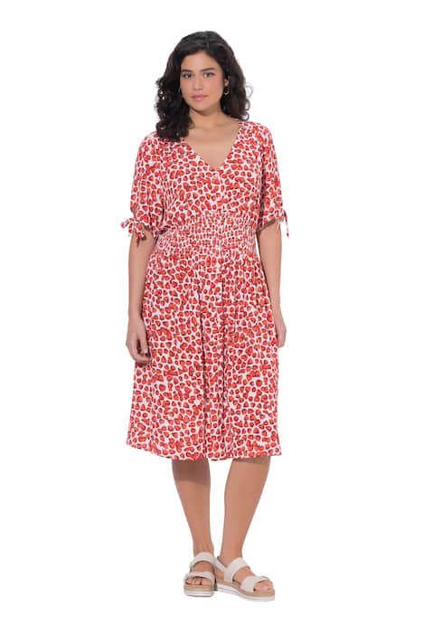 Midi šaty, jahodový vzor, A střih, V výstřih, polo rukávy