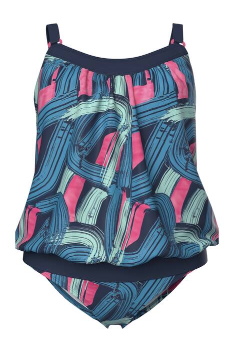 Tankini, vzor tahů štětcem, měkké košíčky, elastický lem