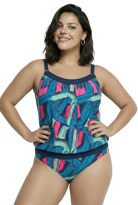 Tankini, vzor tahů štětcem, měkké košíčky, elastický lem