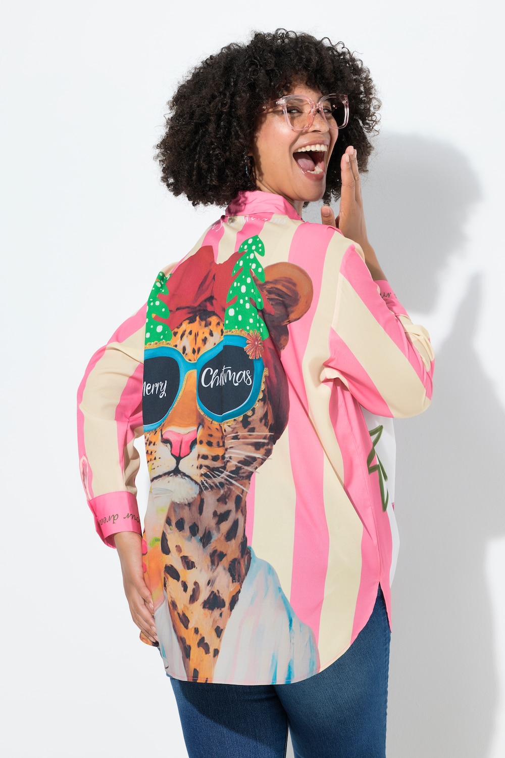 Hemdbluse, oversized, Rücken mit Weihnachtstier