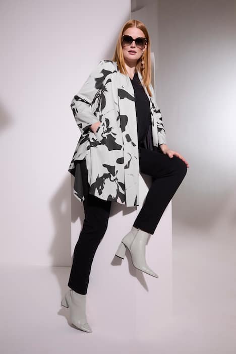 Lang jakke med sjalskrave, åben form, asymmetrisk