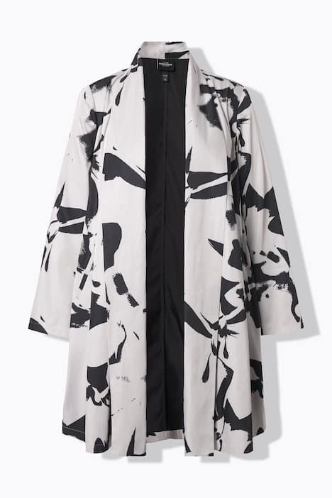 Lang jakke med sjalskrave, åben form, asymmetrisk