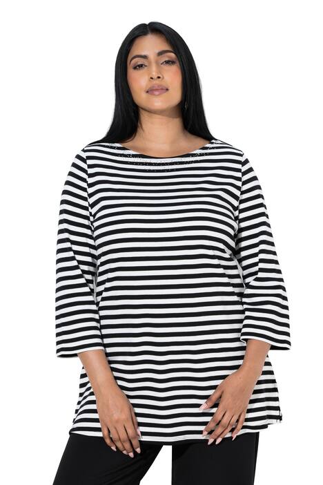 Pruhované tričko, lodičkový výstřih, 3/4 rukáv, bavlna Pima