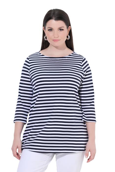 Pruhované tričko, lodičkový výstřih, 3/4 rukáv, bavlna Pima