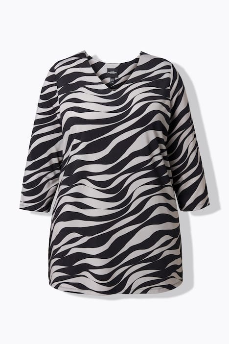Slinky-Shirt, Wellen, A-Linie, V-Ausschnitt, 3/4-Arm