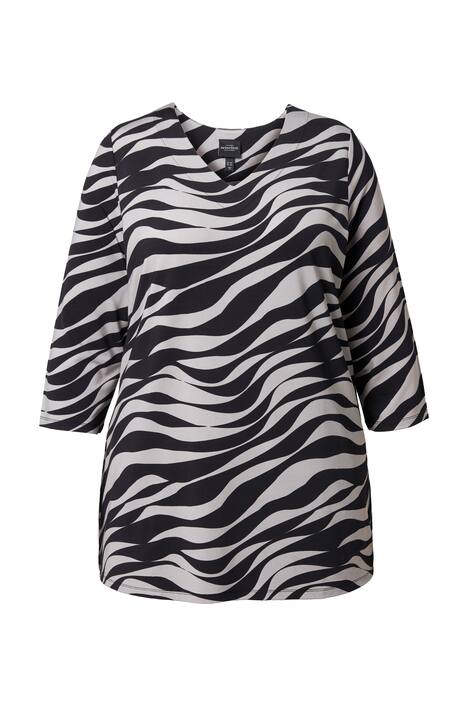 Splývavý top z měkkého materiálu, vzor vln, áčkový střih, V výstřih, 3/4 rukáv