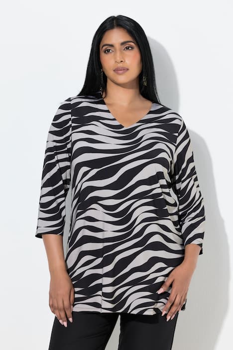 Slinky-Shirt, Wellen, A-Linie, V-Ausschnitt, 3/4-Arm