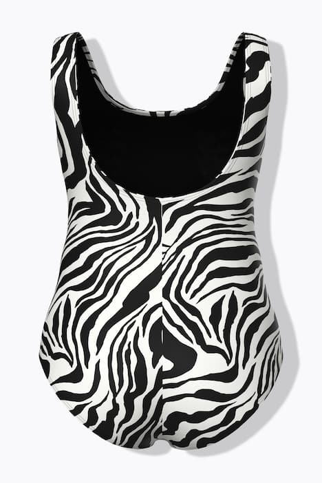 Maillot de bain sans bonnets souples, motif tigré et décolleté rond