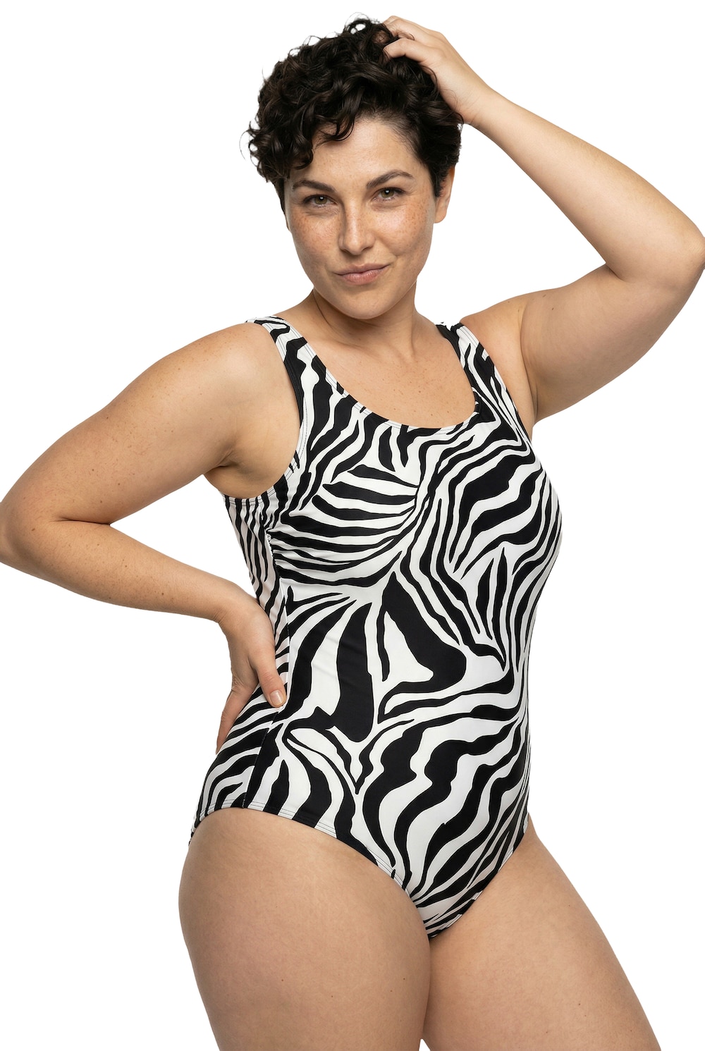 Stora storlekar Baddräkt i tigermönster, Dam, svart, storlek: 58/60, Polyester/Syntetfibrer/Elastan, Ulla Popken
