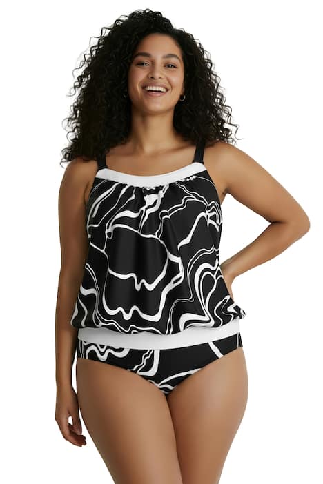 Tankini, proužkový vzor, měkké košíčky, nastavitelná ramínka podprsenky