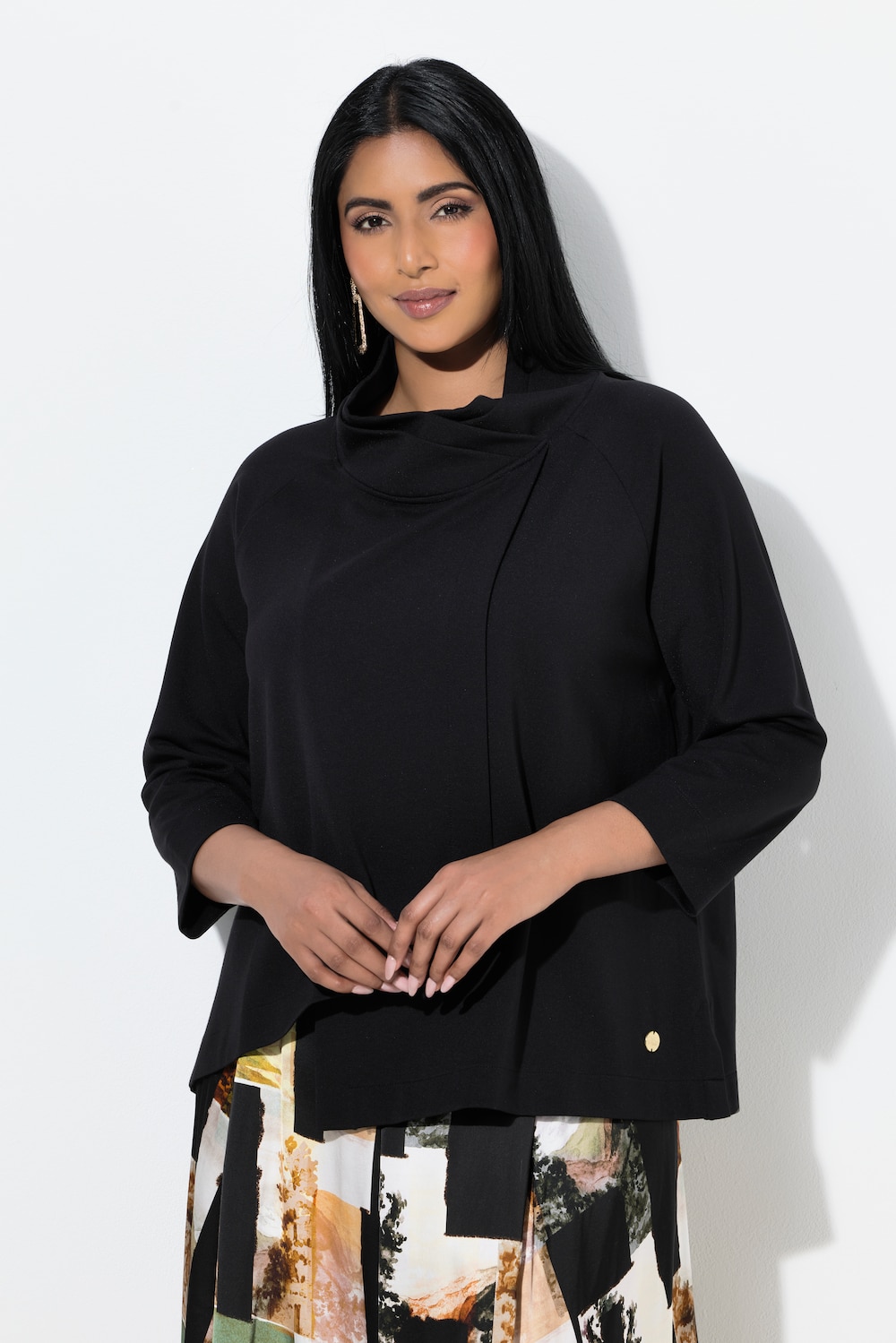 Große Größen Punto-Sweatshirt, Damen, schwarz, Größe: 58/60, Viskose/Synthetische Fasern, Ulla Popken