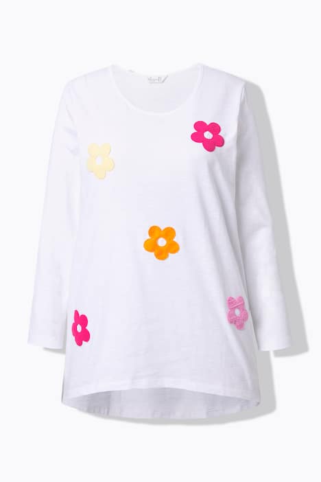 T-Shirt, A-Linie, Frottee-Blumen, Langarm