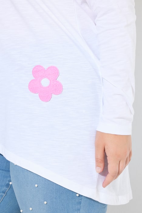 T-Shirt, A-Linie, Frottee-Blumen, Langarm