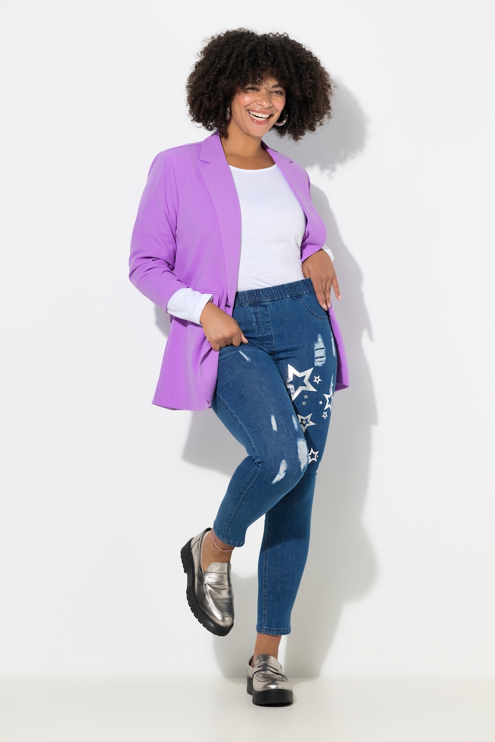 Jeggings Jule, Slim Fit, Metallic-Sterne, Elastikbund