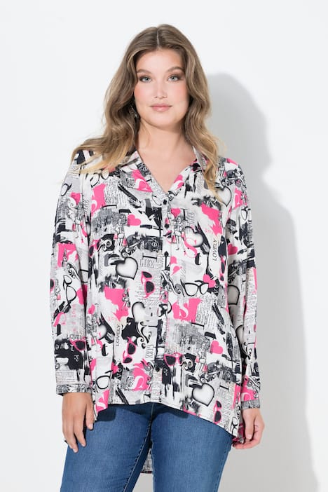 Blouse, A-lijn, brilmotief, lange mouw