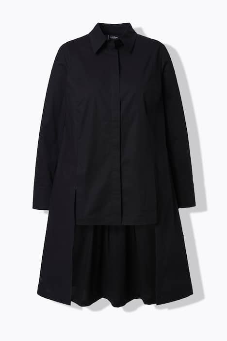 Longbluse, Zierschlitze, A-Linie, Hemdkragen, Langarm