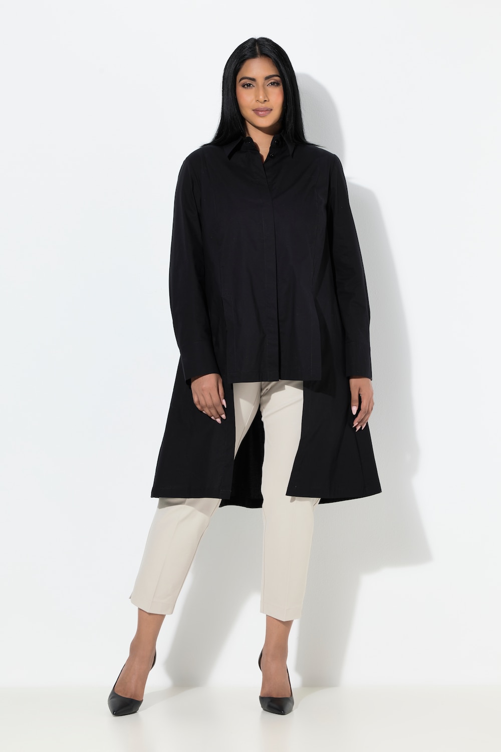 Große Größen Longbluse, Damen, schwarz, Größe: 42/44, Baumwolle/Synthetische Fasern, Ulla Popken