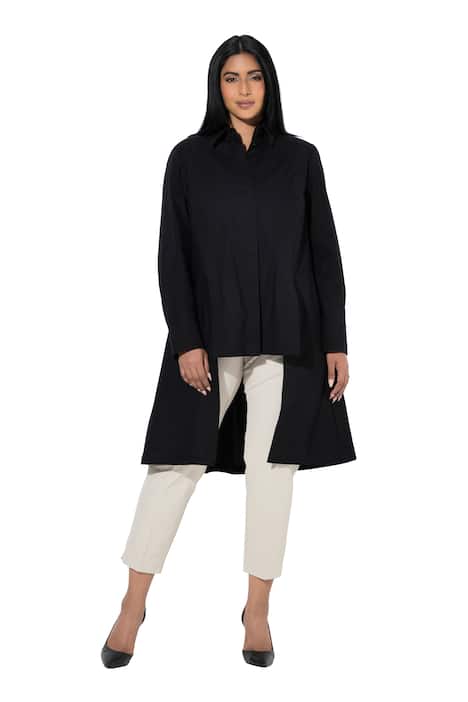 Tunika, ozdobné rozparky, áčkový střih, košilový límec, dlouhé rukávy