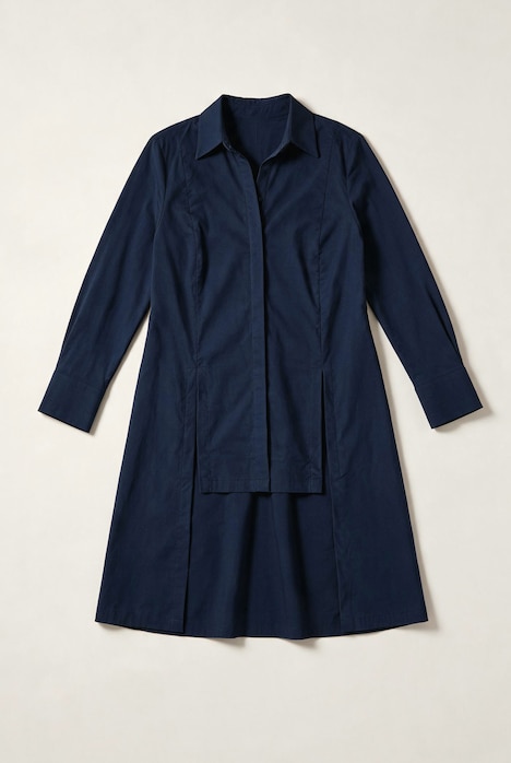 Longbluse, Zierschlitze, A-Linie, Hemdkragen, Langarm