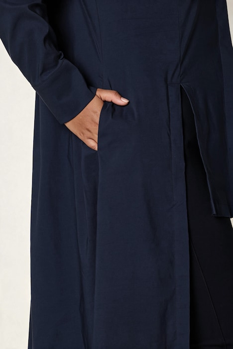 Longbluse, Zierschlitze, A-Linie, Hemdkragen, Langarm