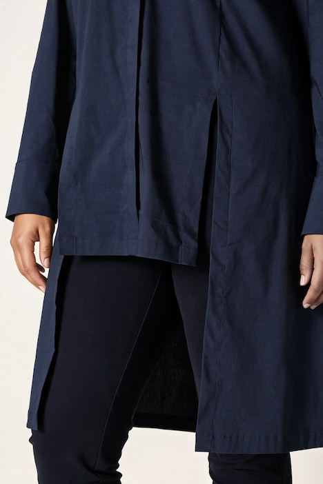 Longbluse, Zierschlitze, A-Linie, Hemdkragen, Langarm