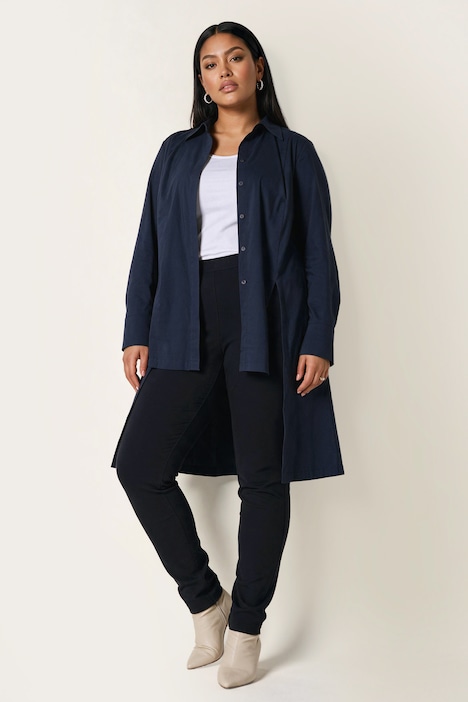 Longbluse, Zierschlitze, A-Linie, Hemdkragen, Langarm