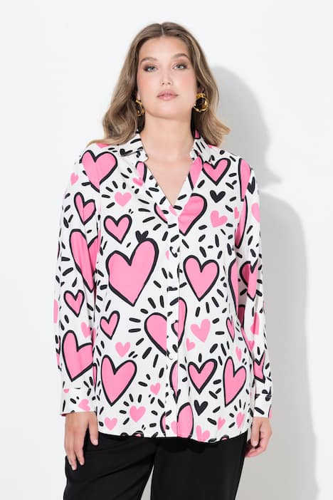 Blouse, comfort fit, hartmotief, lange mouw