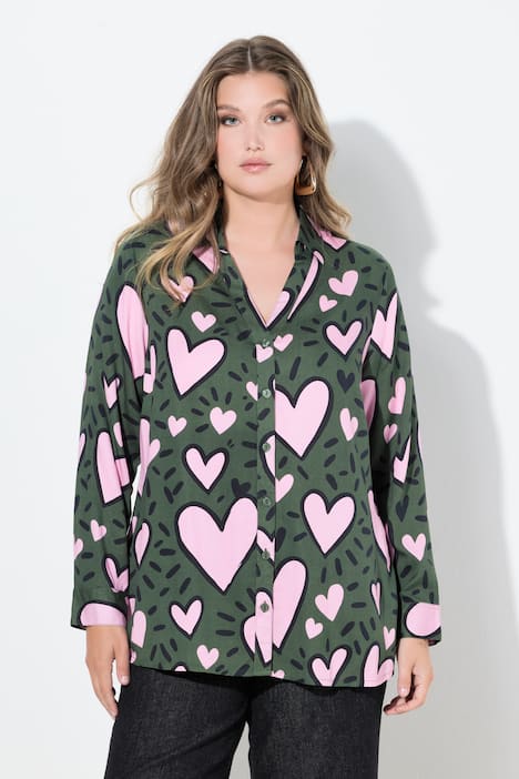 Blouse, comfort fit, hartmotief, lange mouw