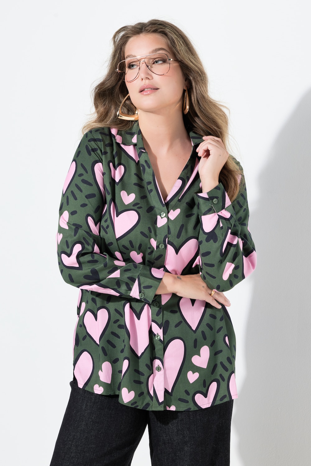 Blouse, comfort fit, hartmotief, lange mouw