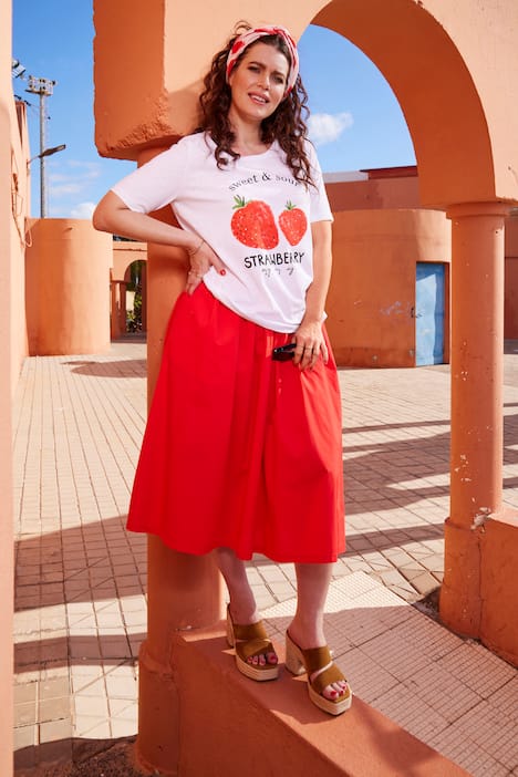 Falda midi, forma en A, cintura elástica, confort elástico