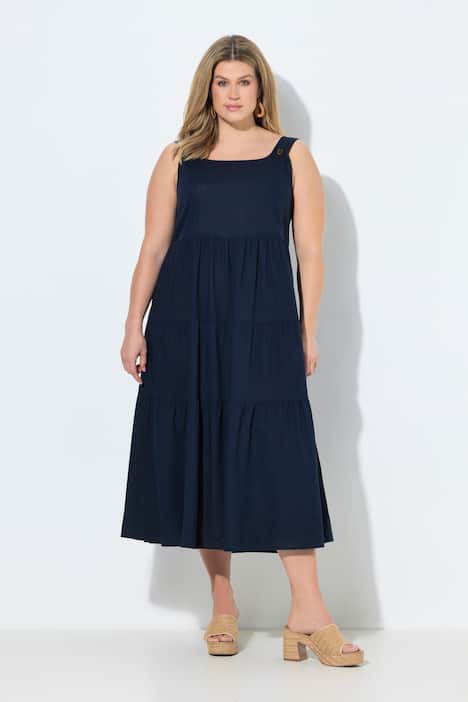 Robe à bretelles en lin mélangé, bretelles ajustables et coupe évasée