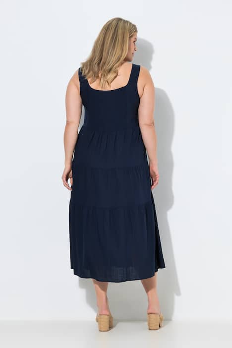 Robe à bretelles en lin mélangé, bretelles ajustables et coupe évasée