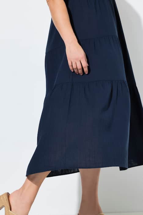 Robe à bretelles en lin mélangé, bretelles ajustables et coupe évasée