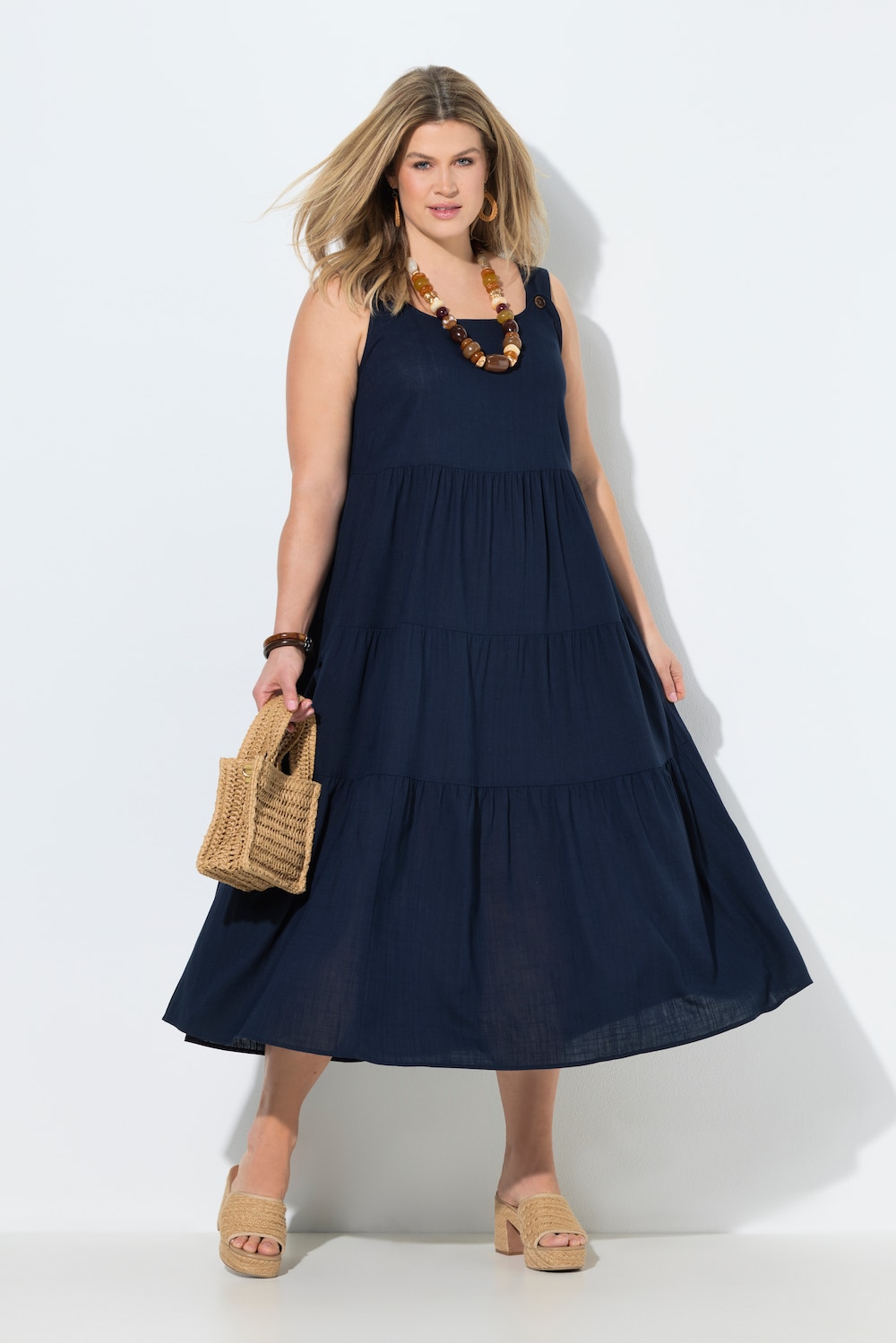 Strappy jurk, linnenmix, A-lijn, verstelbare bandjes