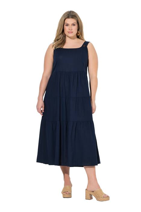 šaty s širokými ramínky, lněná směs, áčkový střih, nastavitelná ramínka