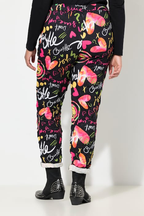 Joggingbroek, loose fit, crinkle sweatstof, smileys