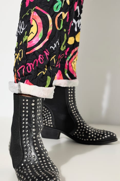 Joggingbroek, loose fit, crinkle sweatstof, smileys