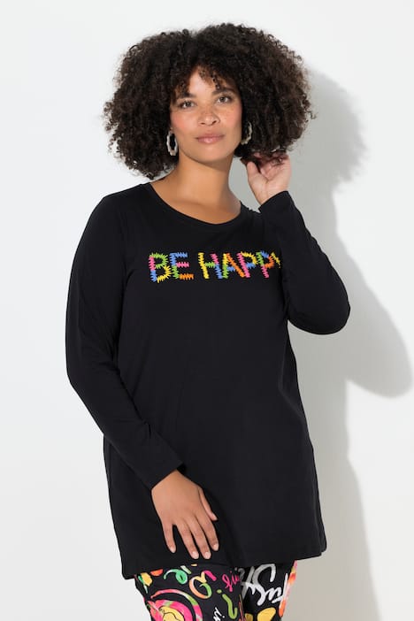 T-Shirt, bequeme Passform, BE HAPPY