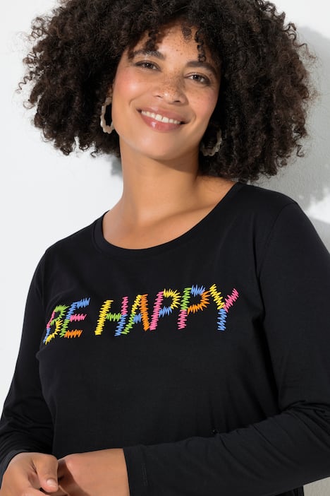 T-Shirt, bequeme Passform, BE HAPPY