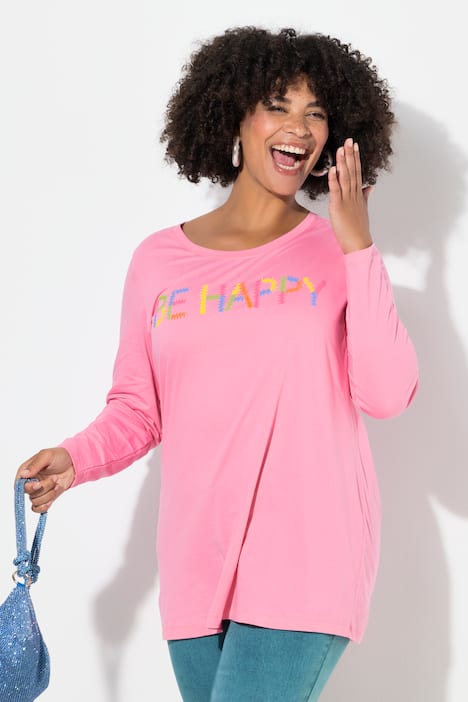 T-Shirt, bequeme Passform, BE HAPPY