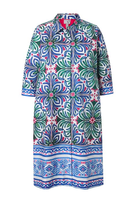 Tunikové šaty, áčkový střih, košilový límec, 3/4 rukávy