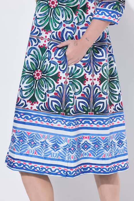 Tunikakjole, A-form, skjortekrave, 3/4-ærmer