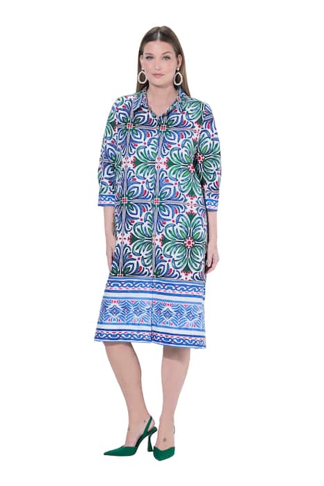 Tunikové šaty, áčkový střih, košilový límec, 3/4 rukávy