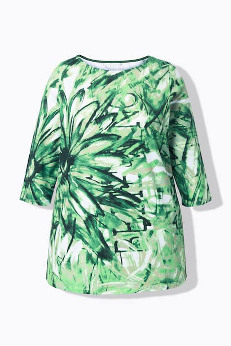 Pima Cotton Shirt, Ziersteine, A-Linie, U-Boot-Ausschnitt, 3/4-Arm