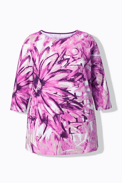 Pima Cotton Shirt, Ziersteine, A-Linie, U-Boot-Ausschnitt, 3/4-Arm