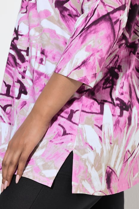 Pima Cotton Shirt, Ziersteine, A-Linie, U-Boot-Ausschnitt, 3/4-Arm