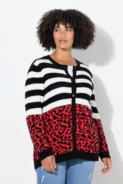 Strickjacke, Straight Fit, Leo/Streifen