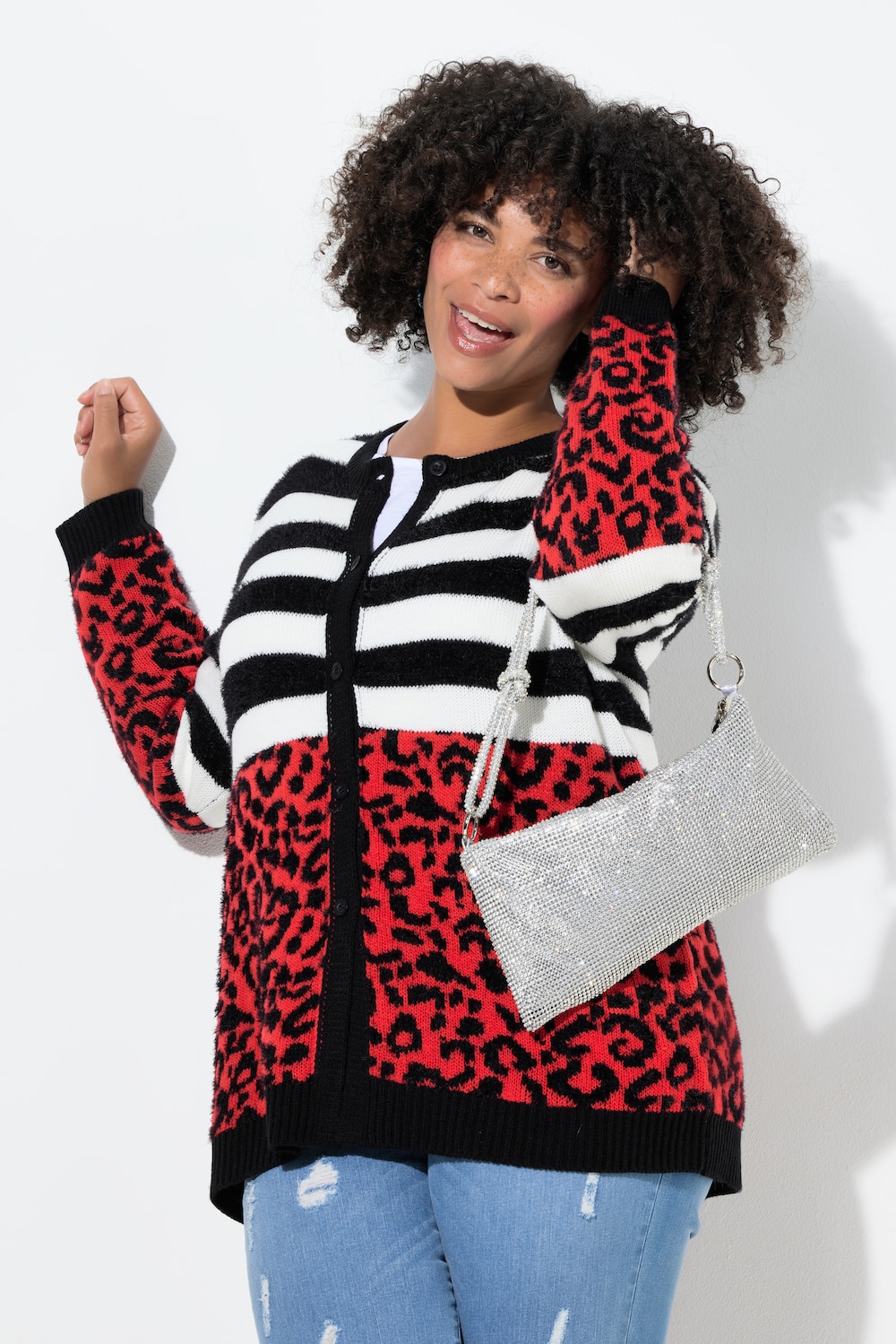 Strickjacke, Straight Fit, Leo/Streifen